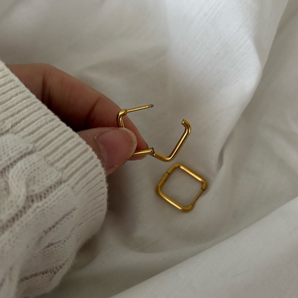 Aldo Stainless Steel Gold Square Earrings - Picture 2 of 2